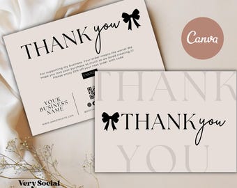 Bow Coquette Thank you Card | Small Business Packaging Insert, Printable Thank You Card | Editable Canva Template