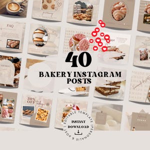 Bakery Instagram Post Templates: 40 Customizable Social Media Designs (Digital Download)