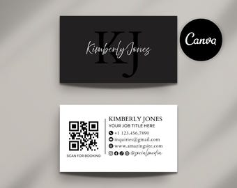 Minimalist Business Card Template | Modern QR Code Calling Card |  Double Sided Design (Canva Editable) Instant Download
