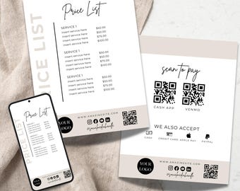 Price List Template | Minimalist Service Sheet | Printable Business Sign | Canva | Instant Download | Beauty Services | Beauty Lash Tech