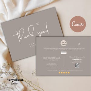 Boho Thank you Card Template Customizable Thank You Business Card Template Client review Card Thank you for your purchase Card Canva DIY