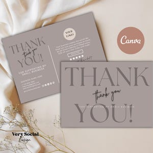 Boho Thank you Card Template Customizable Thank You Business Card Template with QR Code for Reviews | Editable in Canva Business Postcard
