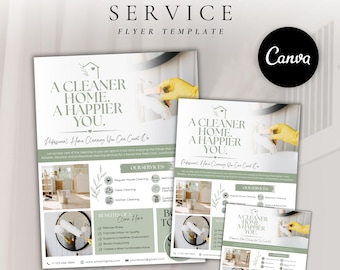 Home Cleaning Service Flyer | Home Organizing Brochure | Editable Canva Template | Instant Download
