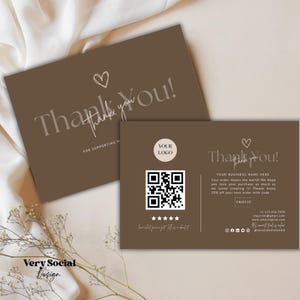 Boho Dankeschön-Kartenvorlage Anpassbare Dankeschön-Visitenkarte mit QR-Code für Bewertungen | Bearbeitbar in Canva Business Postkarte