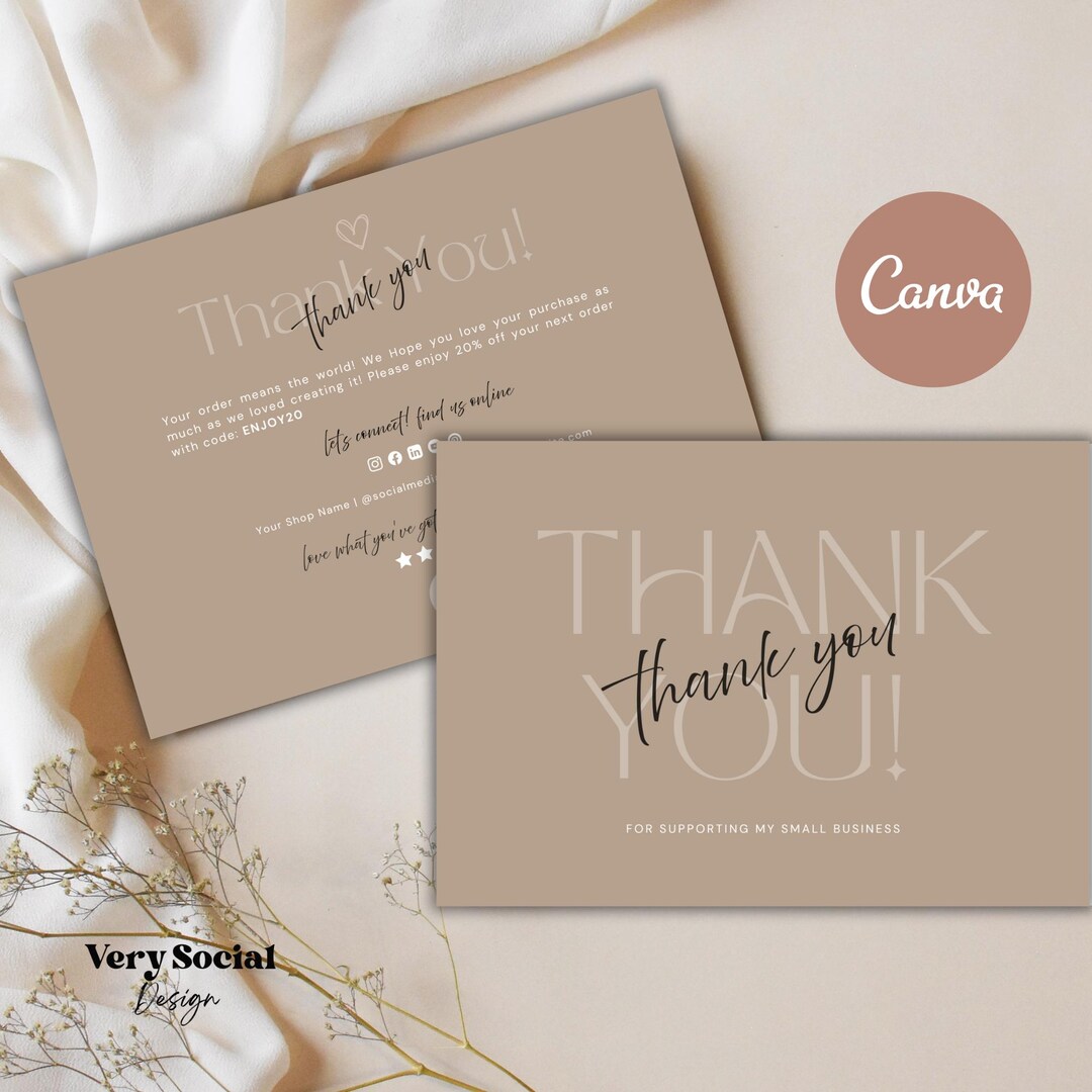 Boho Business Thank You Card Template With QR Code: Editable Canva ...