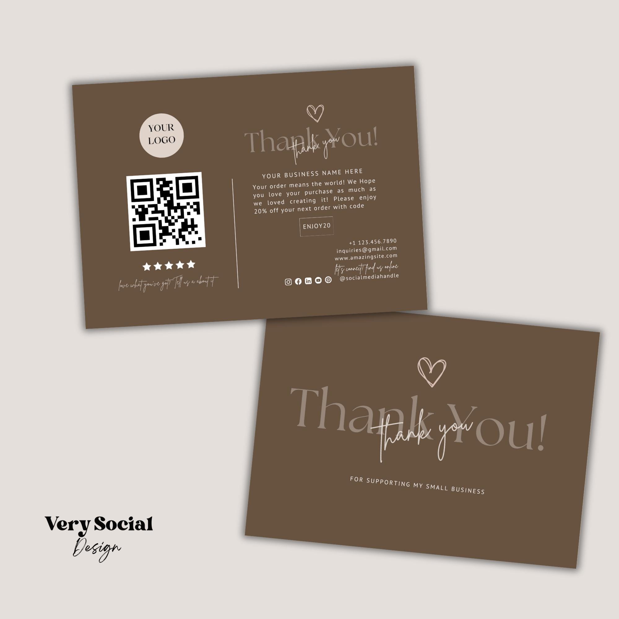 Customizable Business Thank You Card Template With QR Code (canva) - Etsy