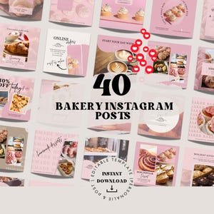 Bakery Social Media Templates: 40 Instagram & Facebook Posts (Digital Download)