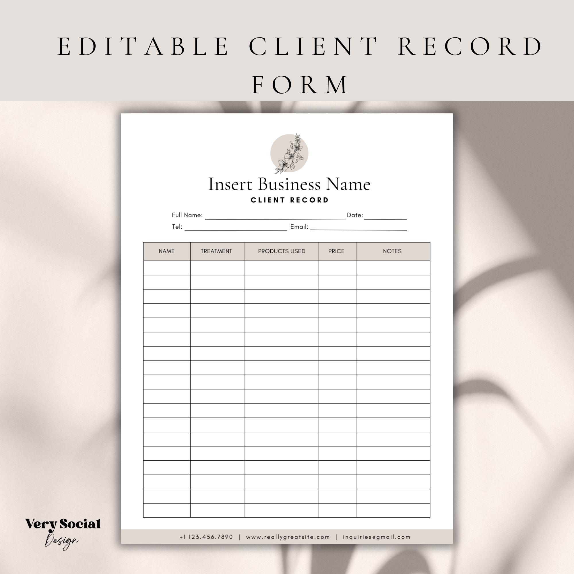 Lash & Beauty Client Record Form | Salon Client Tracker Sheet | Canva ...
