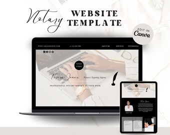 Notary Website Template Canva Business Website Loan signing Agent Landing Page Notary Templates Notary Web Design DIY Template