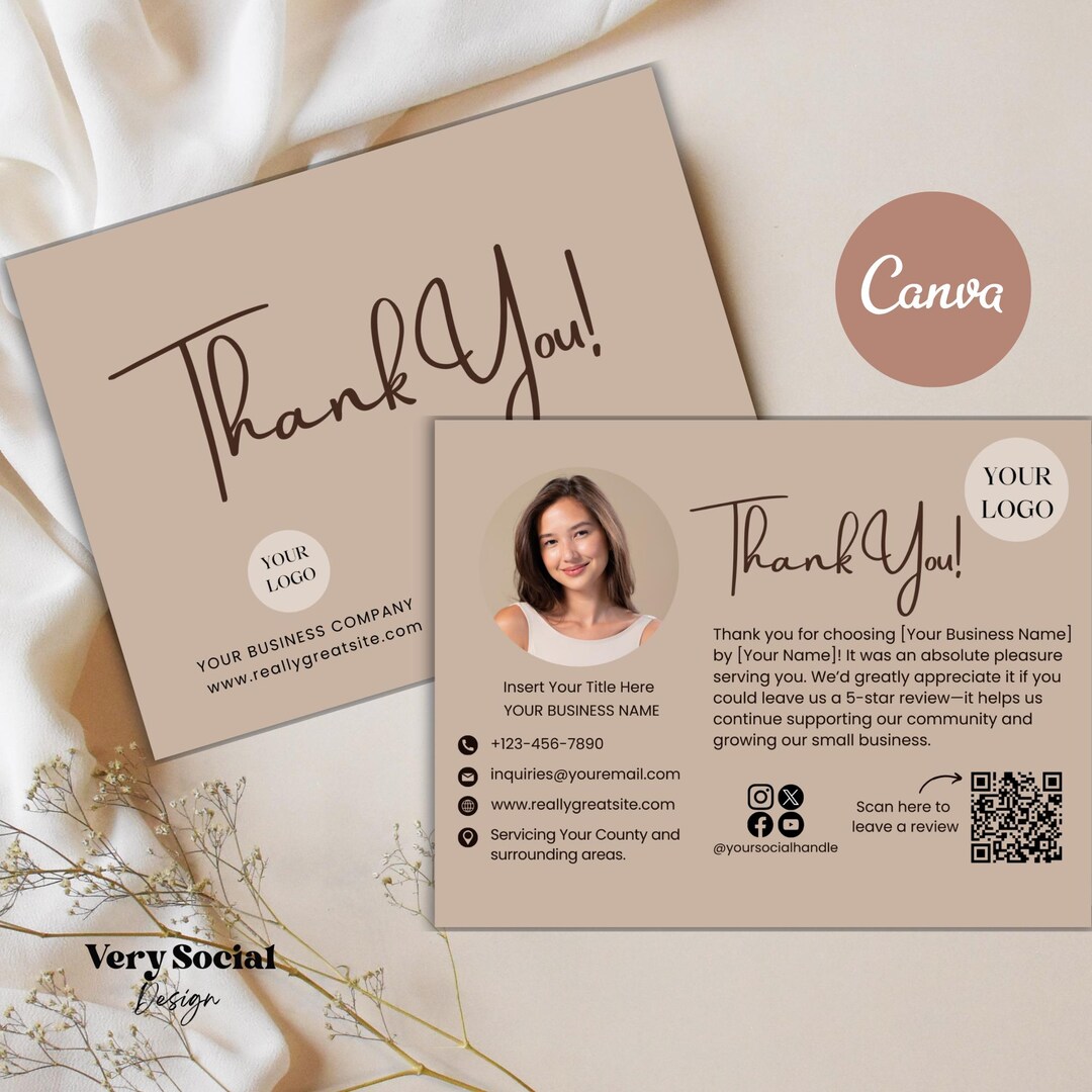 Editable Business Thank You Card Template: Google Review, QR Code ...