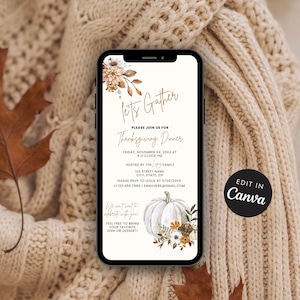 Uitnodigingssjabloon voor Thanksgiving-diner bewerkbare Canva-uitnodiging zelf aanpasbare digitaal Doe mee Thanksgiving-uitnodiging direct downloaden