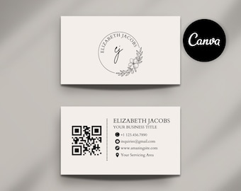 Minimalist Business Card Template | Modern QR Code Calling Card |  Double Sided Design (Canva Editable) Instant Download