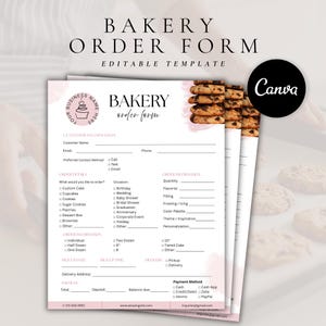 Bakery Order Form Template | Cake Order Form | Cookie Order Form | Pastry Order Form | Bakery Intake Form | Editable Canva Template