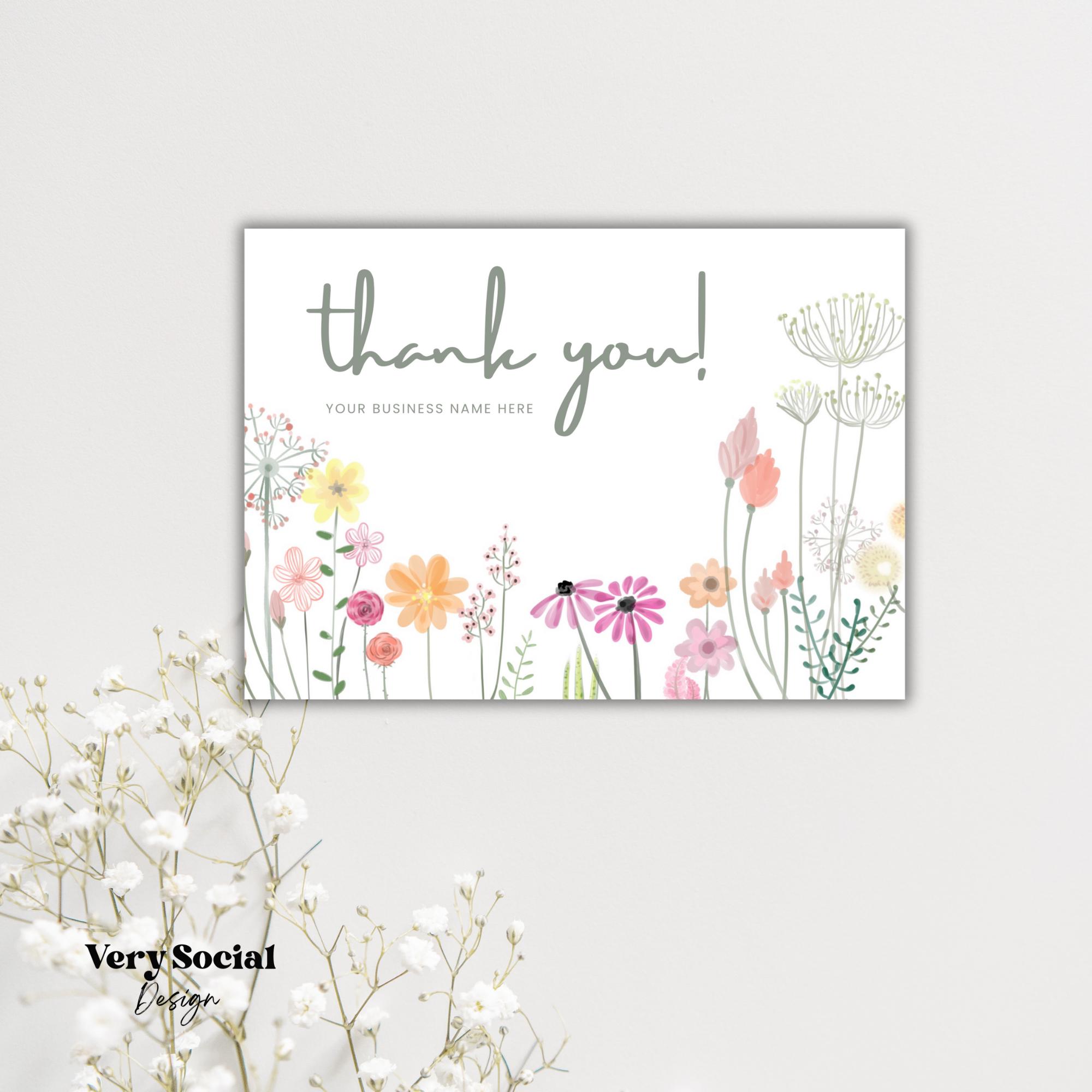 Spring Thanks Spring Floral Thank You Card Template: Customizable Business Card ...