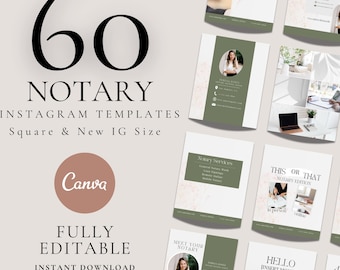 Notary Social Media Posts | Signing Agent digital Flyers | 60 Instagram Flyers | Canva Instant Download