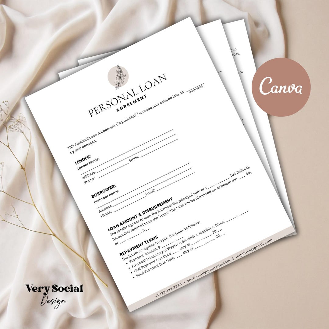 Personal Loan Agreement Template: Editable Canva Form (PDF) - Etsy