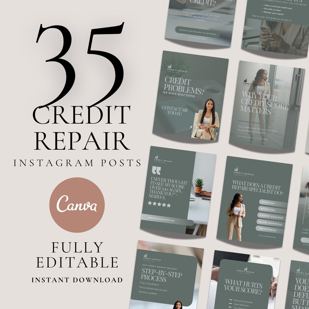 Credit Repair Social Media Templates: Canva Editable Posts (digital ...