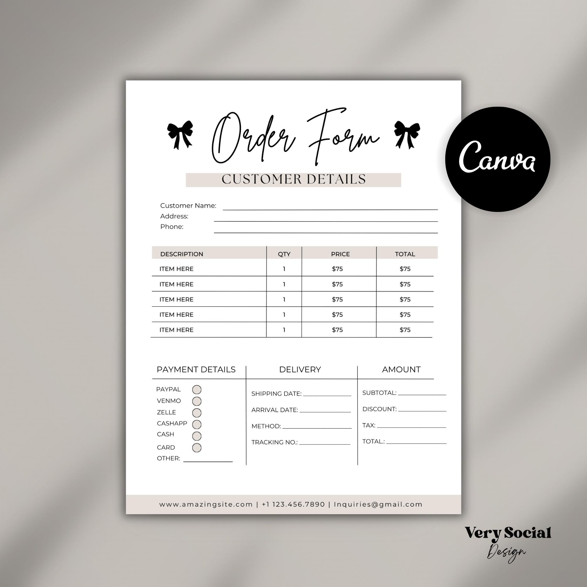 Editable Order Form Template | Client Intake Form | Small Business ...