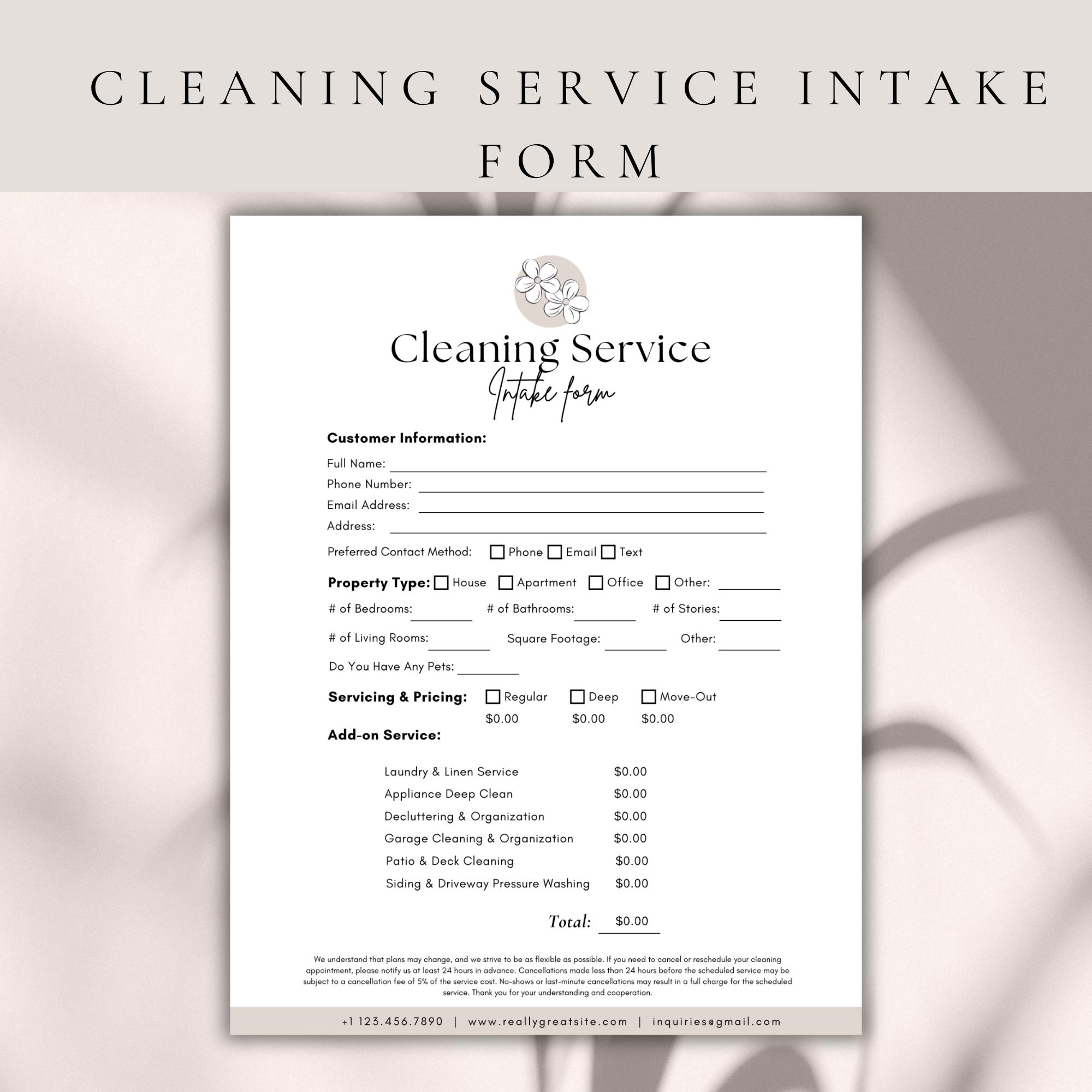 Cleaning Service Client Intake Form: Editable Canva Template (US Letter ...