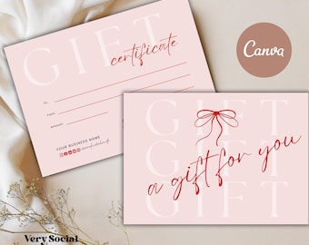 Valentine Gift Certificate Printable Template Coquette Gift Card DIY Gift Voucher Editable Canva Gift Card Spa Lash Salon Certificate DIY