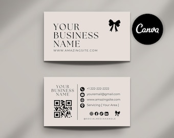Coquette Bow Business Card | Modern QR Code Calling Card | Double Sided | Editable Canva template