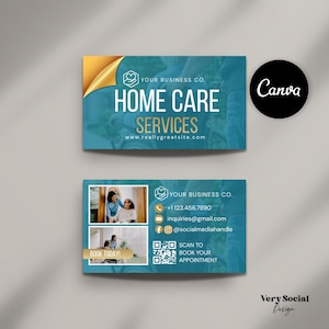 Home Care Service Business Card Template | Nursing, Care Taker Services Calling Card | Editable Design | Canva Instant Download