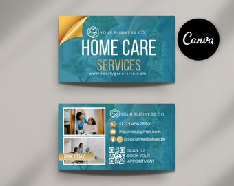Home Care Service Business Card Template | Nursing, Care Taker Services Calling Card | Editable Design | Canva Instant Download