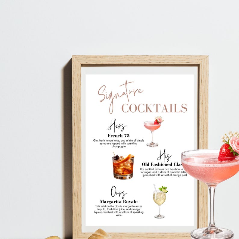 Signature Cocktails Menu | Cocktail Bar Template | Editable Wedding ...