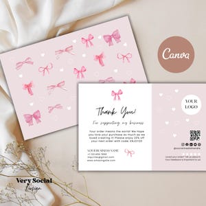 Coquette Bow Thank you Card Template Customizable Thank You Business Card Coquette Template Client review Thank you for your purchase Card