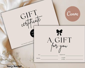 Coquette Bow Gift Certificate | Gift Voucher, Business Card, Printable 7x5 Front & Back | Editable Canva Template