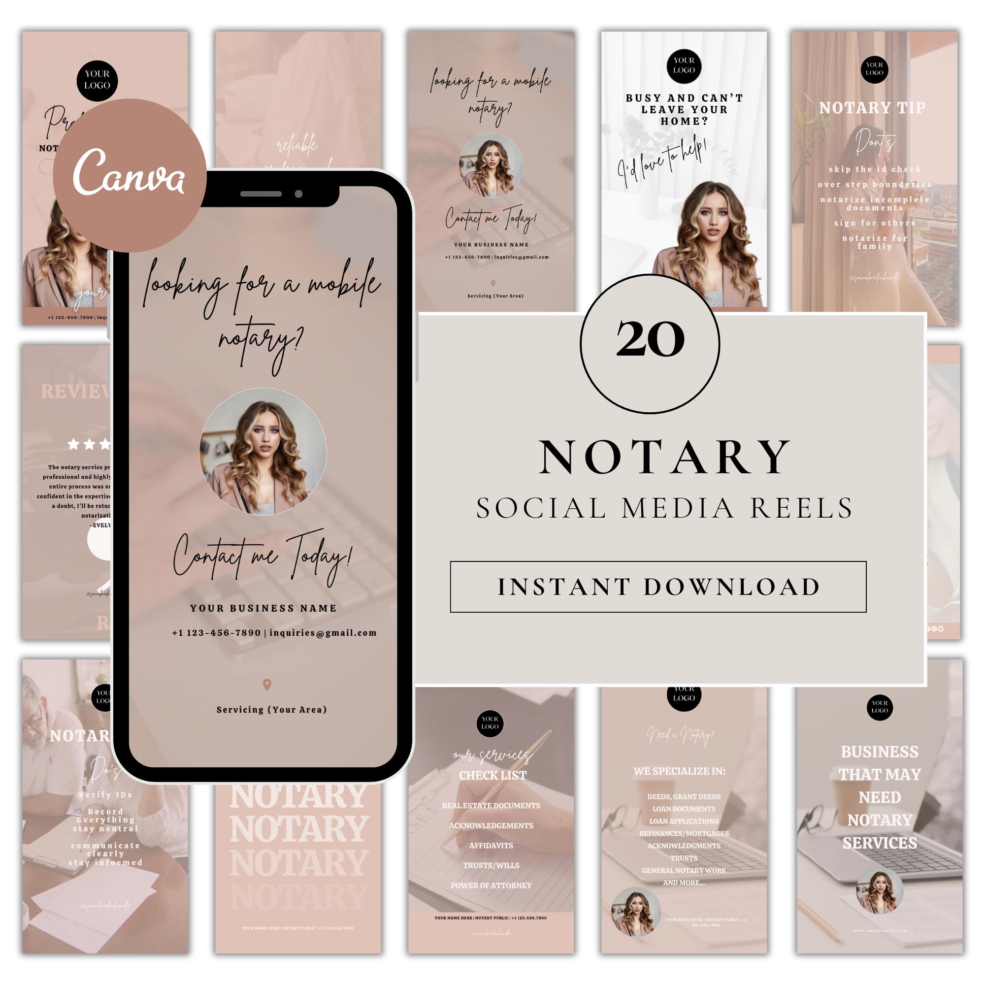 Notary Marketing Bundle Reels Story Covers Social Media Templates for Notaries Loan Signing Agents Notary Business Branding Kit
