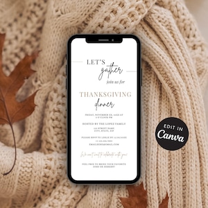 Uitnodigingssjabloon voor Thanksgiving-diner bewerkbare Canva-uitnodiging zelf aanpasbare digitaal Doe mee Thanksgiving-uitnodiging direct downloaden