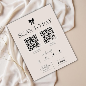 Bow Coquette Scan to Pay Sign | Business Printable QR Code Payment Flyer | Canva Editable Template