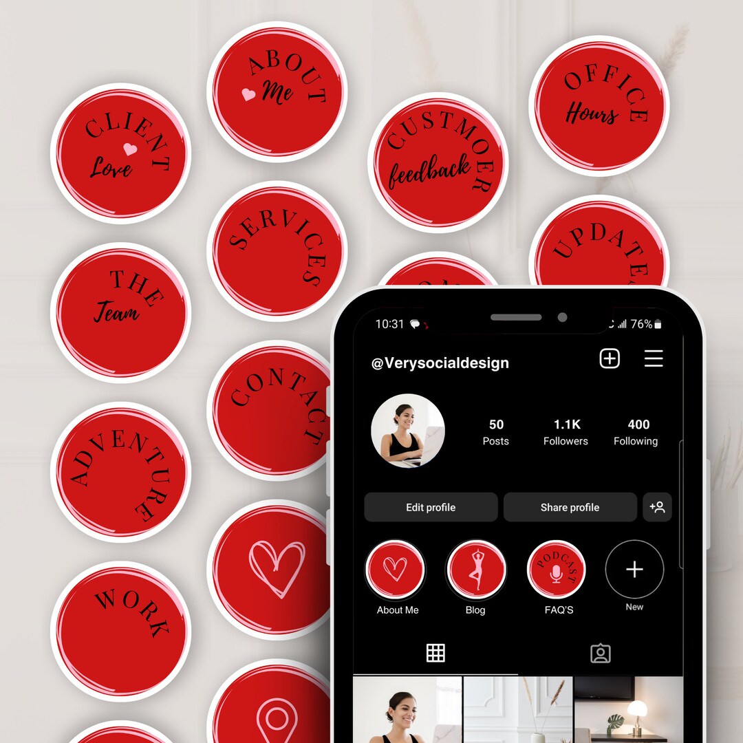 Highlight Cover Icons, Social Media Icons, Story Highlight Covers, Editable Instagram Templates