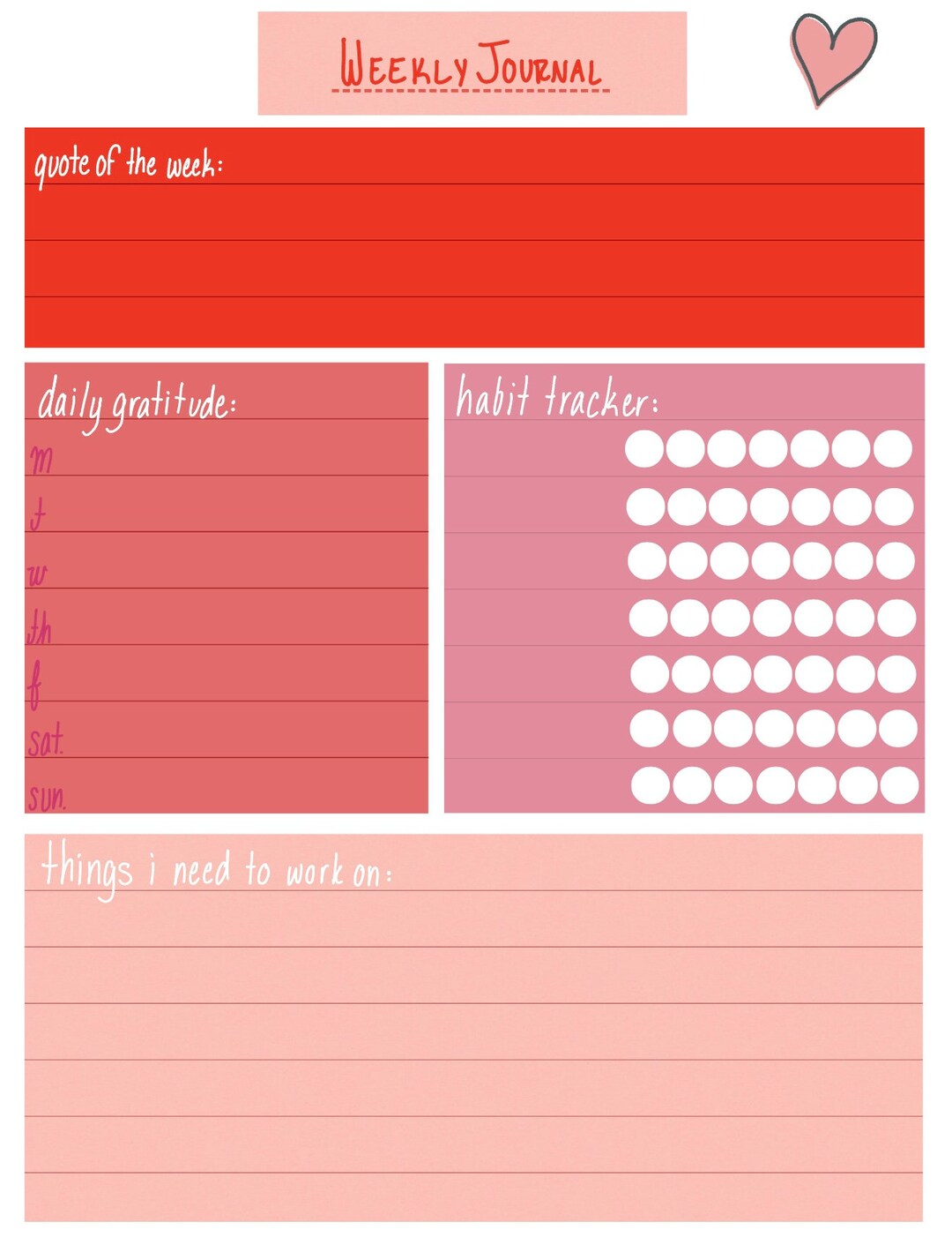 Weekly Journal Template Etsy