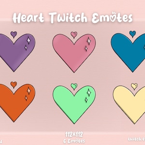 6 ハート Twitch 絵文字、ハート絵文字、かわいい絵文字、Twitch 絵文字、ピンクの絵文字、紫の絵文字、楽しい絵文字、ハート Twitch 絵文字