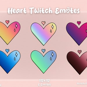 6 Heart Twitch Emotes, Heart Emotes, Cute Emotes, Twitch Emotes, Pink Emotes, Purple Emotes, Fun Emotes, Heart Twitch Emotes, Rainbow Emotes