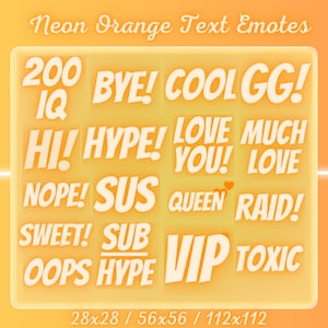 Neon Orange Text Emotes, Text Emotes, Neon Emotes, Cute Emotes, Twitch Emotes, Discord Emotes, Streamer Assets, Emotes, Twitch, Discord