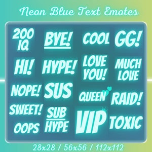 Neon Blue Text Emotes, Text Emotes, Twitch Emotes, Discord Emotes, Cute Emotes, Neon Emotes, Emotes for Twitch, Emotes for Discord