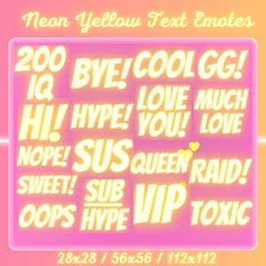 Neon Yellow Text Emotes, Neon Emotes, Cute Emotes, Twitch Emotes, Discord Emotes, Fun Emotes, Bright Emotes, Twitch, Discord