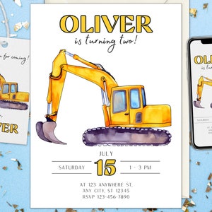 Minimalist Construction Invitation Set | Construction Birthday Invitation | Excavator Invite | Printable Template | Digital Instant Download