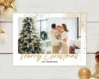 Modern Gold Photo Christmas Card Template Minimalist Printable Simple Holiday Card Editable Family Picture Holiday Card Instant Download DIY