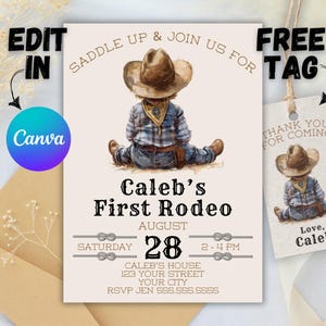First Rodeo Invitation Template, Wild West Birthday Invite, Boy Cowboy Birthday Invitation, My 1st Rodeo Invitation, 5x7 DIY Editable Canva