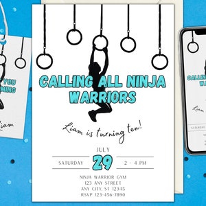 Minimalist Ninja Warrior Invitation Party American Ninja Warrior Birthday Theme Ninja Birthday Personalized Editable Canva Template Instant
