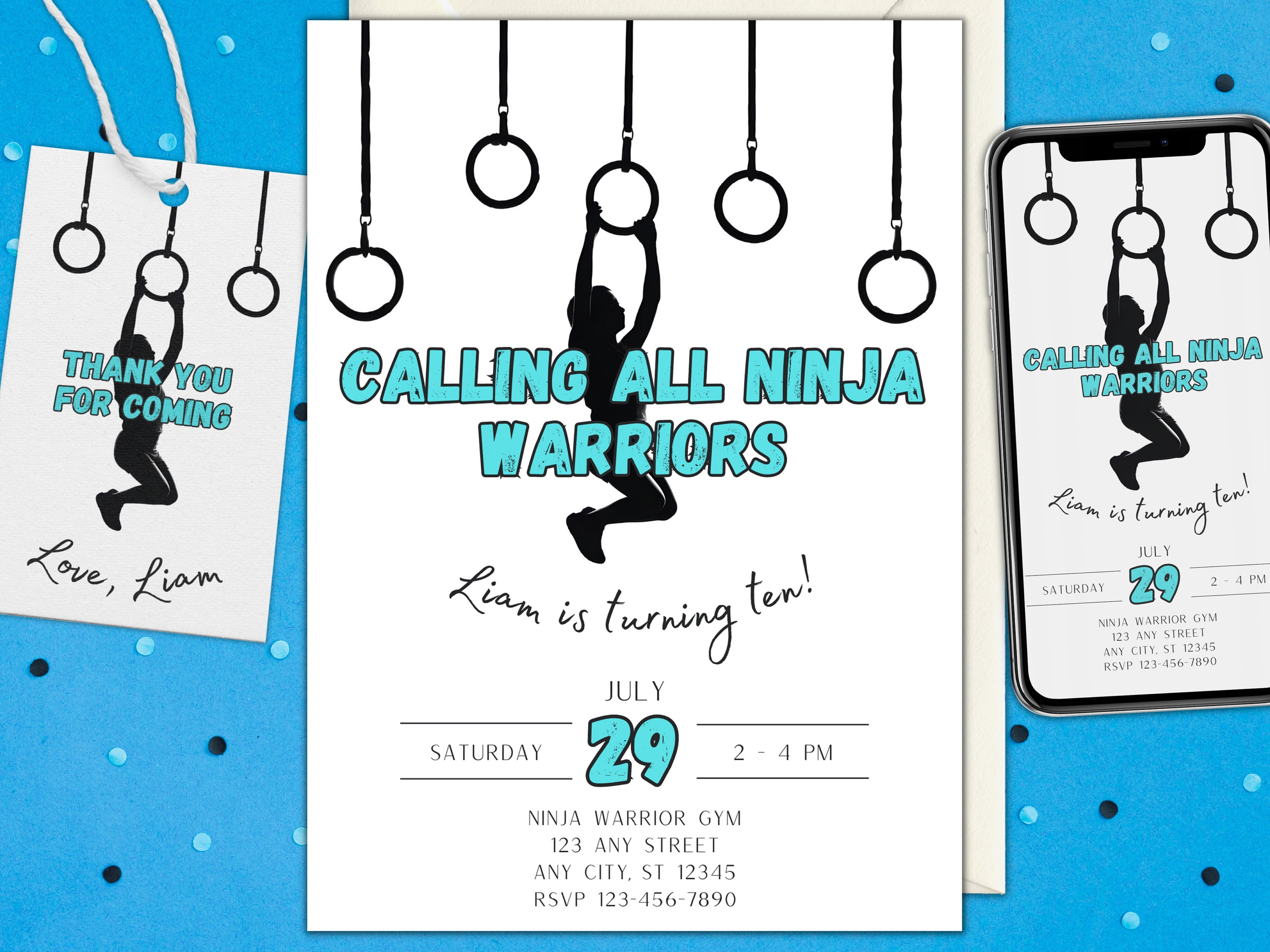 Minimalist Ninja Warrior Invitation Party Set American Ninja Warrior Birthday Theme Ninja ...