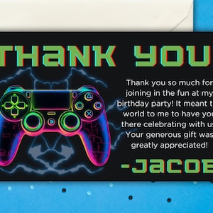 Cartão de agradecimento de aniversário, vídeo game, cartão de agradecimento, convite de aniversário, festa de agradecimento, editável, imprimível, instantâneo, diy