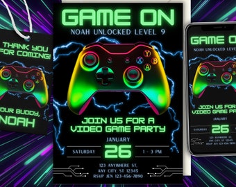 Mermaid & Video Game Controller Printable Birthday Invitation for A ...