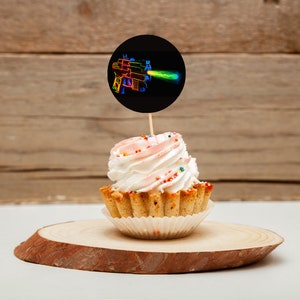 Laser Tag Cupcake Topper Neon Laser Tag Desert Topper Glow Laser Tag Birthday Party Favor Topper Neon Glow Laser Download Template Canva DIY