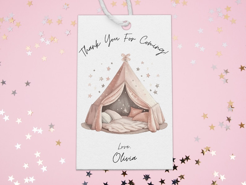 Sleepover Birthday Minimalist Invitation Set Slumber Party Invite Girl Pajama Party Glamping Tent Digital Printable Editable Download Canva image 4