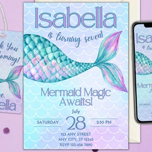 Mermaid Birthday Invitation Set: Minimalist Template (Digital File)